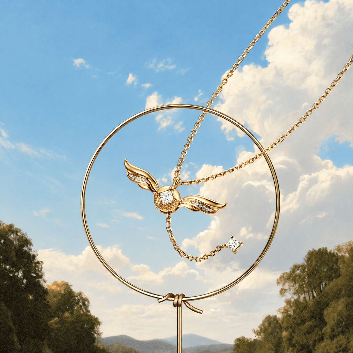 Golden Snitch Sterling Silver Necklace with Wing