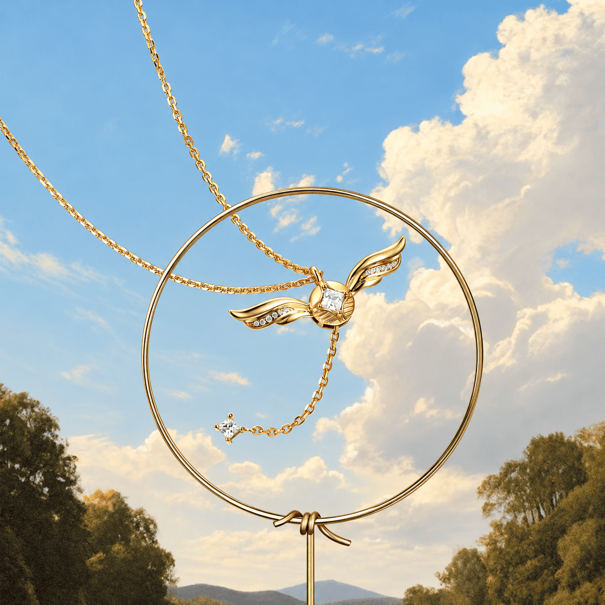 Golden Snitch Sterling Silver Necklace with Wing