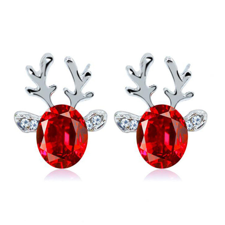 Christmas Crystal Gemstone Antler Reindeer Earrings