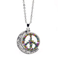 Peace Symbol Time Crystal Pendant Vintage Sweater Chain