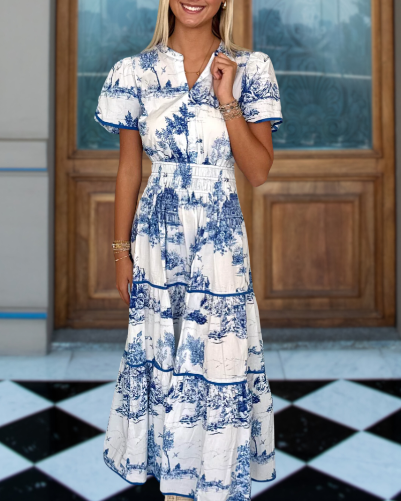Blue Toile Smocked Dress