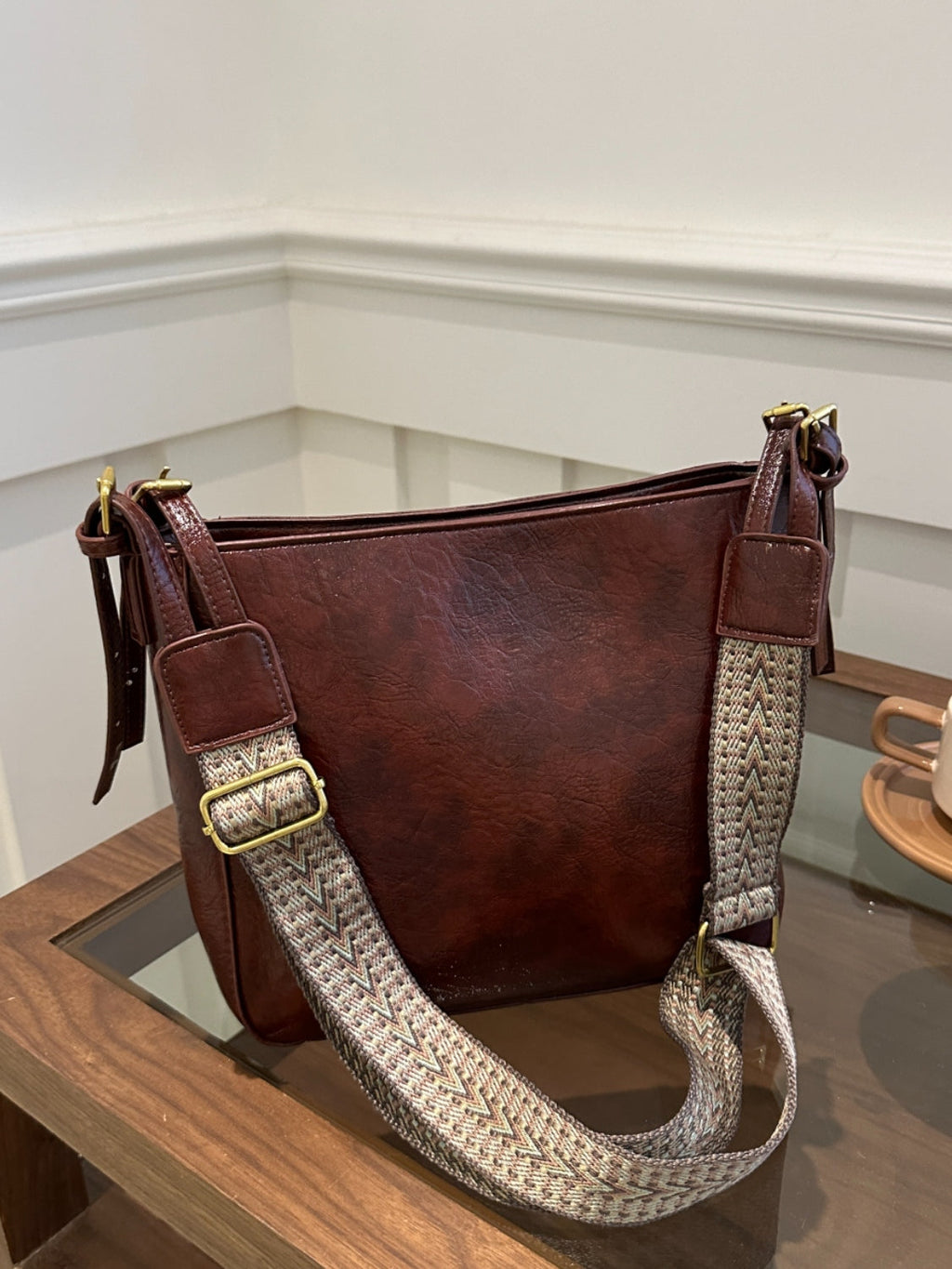 PU Leather Bag - Adjustable Strap Crossbody Bag with Pouch